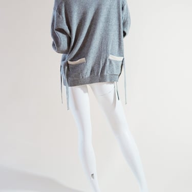 1980s Sonia Rykiel wool cardigan with novelty pockets in grey with cream trim 
