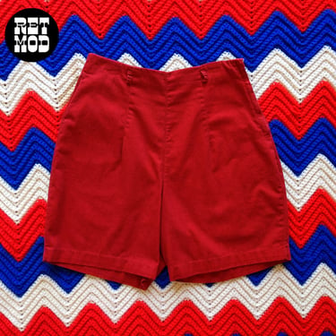 Lovely Vintage 50s 60s Dark Red High-Waisted Cotton Shorts 