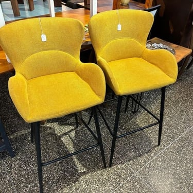 Goldenrod upholstered barstools 28” to seat. Please call to purchase 202-232-8171 