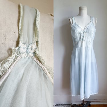 Vintage 1950s Blue Butterfly Slip / Nightgown // S/M 