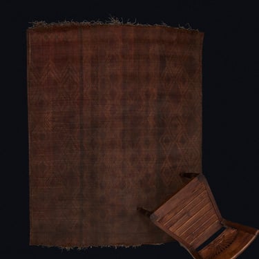 Dark Coco Colored Early Tuareg Mat with an Elaborate Overall Brocade Leather Pattern