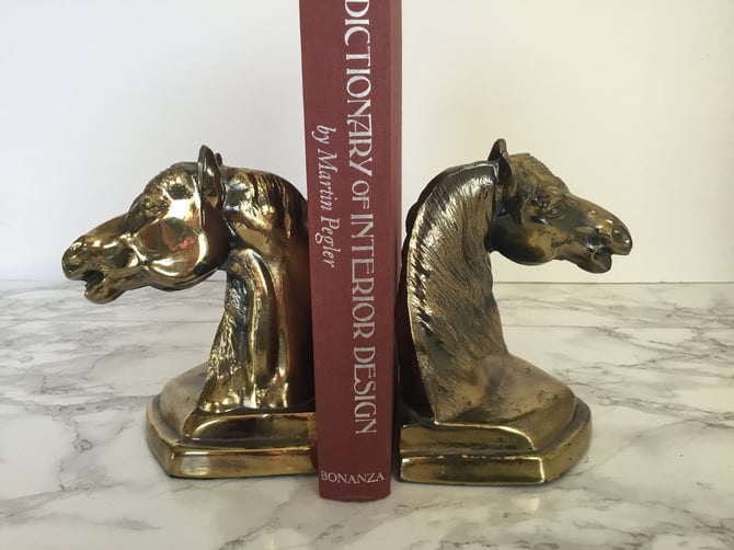 Vintage Horse Bookends Brass Horse Head Equine Bookend 