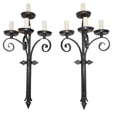 Rare large pair of 1920's French wrought iron sconces