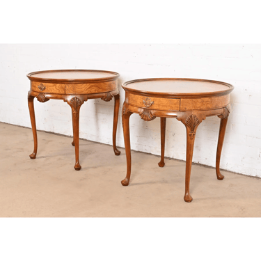 Baker Furniture Queen Anne Cherry and Burl Wood Tea Tables, Pair