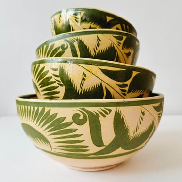 Set of 4 Mexican Glazed Terracotta Nesting Bowls