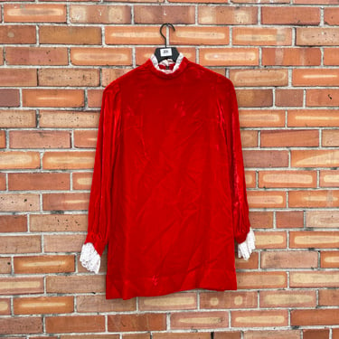 vintage 60s red velvet mod mini shift dress/ xxs xs extra small 