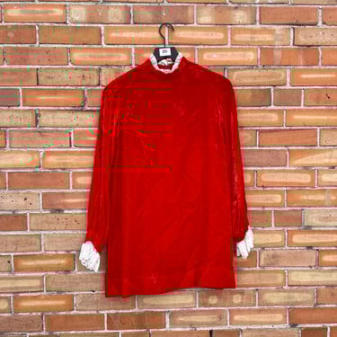 vintage 60s red velvet mod mini shift dress/ xxs xs extra small 