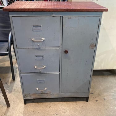 Sweet industrial cabinet with a reclaimed wood top 35.25” x 19” x 45.5” Call 202-232-8171 to purchase 