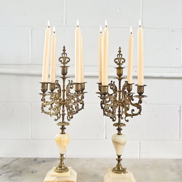 pair of french antique onyx & ormolu candelabras