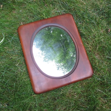 Mahogany Finish Solid Wood Framed Mirror Vintage Oval Vertical Hanging Wall Mirror Mid Century Gallery Wall Mirror 