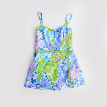 floral romper | Vintage 50s floral skirted playsuit romper 