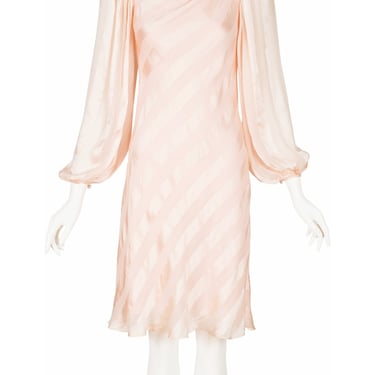 Mollie Parnis 1982 S/S Vintage Pink Silk Balloon Sleeve Bias Cut Evening Dress 
