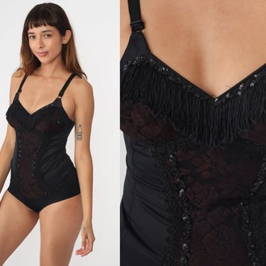 Black Fringe Teddy 80s Lingerie Teddie Lace Sequin | Shop Exile - Tucson,  AZ