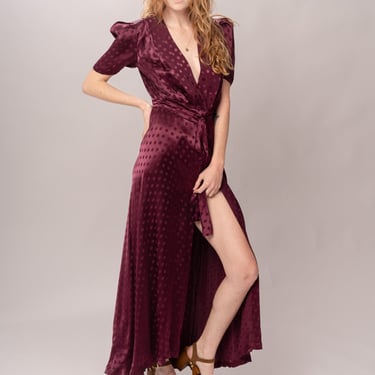 1930’s Wine Satin Dot Wrap Dress