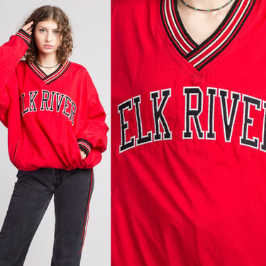 90s Elk River Striped Windbreaker Sweatshirt - Men's Large | Vintage Red Champion High School Football Pullover Jacket 