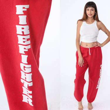 Firefighter Sweatpants Red Joggers 90s Retro Lounge Pants Track Pants Athleisure Jogging Loungewear Warm Up Vintage 1990s Large L 
