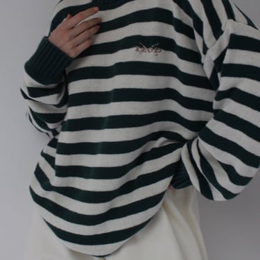 90s Fir Green Striped Linen Sweater