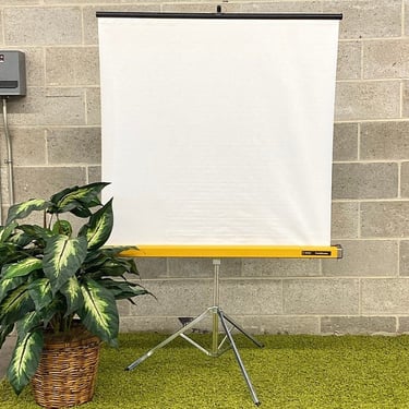 Vintage Projection Screen Retro 1970s Mid Century Modern + Knox Panorama + 39x39 Yellow and Silver + Folds Up + Project + TV and Movie + MCM 