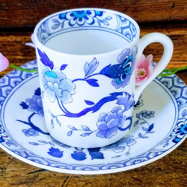 Antique Tuscan Bone China Teacup & Saucer made in England~Porcelain Espresso Cup Set Blue/White Hand Painted Fine Bone China~JewelsandMetals 