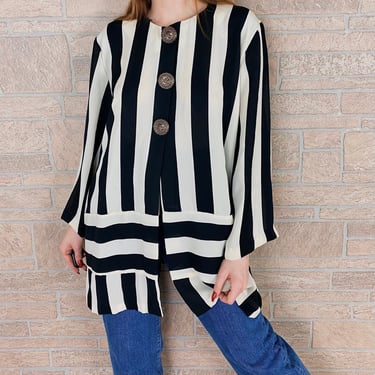 Oversized Black and White Striped Tunic Top 