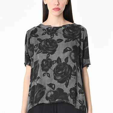 Printed Short Sleeve Top in GREY STORM Only