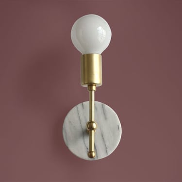 Brass and Marble Sconce - Lillian - Modern brass wall sconce - Clean simple transitional light 