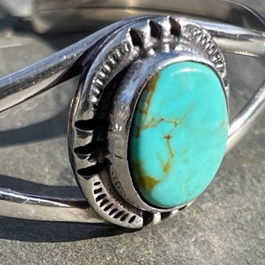 Calvin Peterson ~ Vintage Navajo Turquoise and Sterling Silver Split Band Cuff Bracelet with Braided Sterling Center 