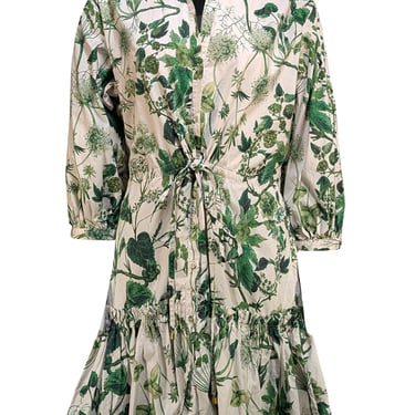 Cara Cara - White & Green Print Mini "Robin" Dress Sz XL