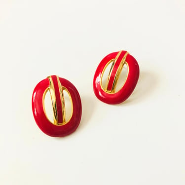 Vintage Red Enamel Earrings 