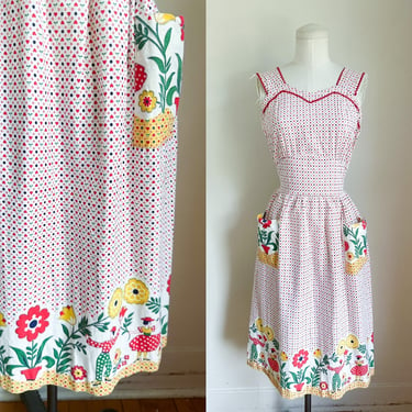 Vintage 1940s/50s Novelty Print Pinafore Dress / S 