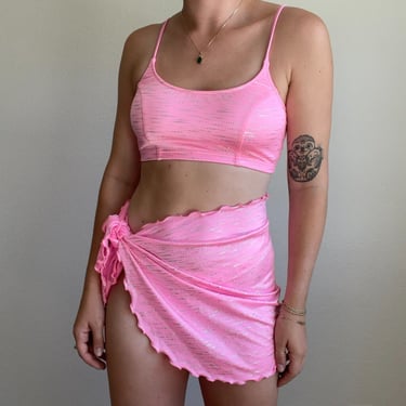 Vintage Venus 90s Womens Barbie Pink Metallic Sexy Bikini Set and Skirt Sz M 