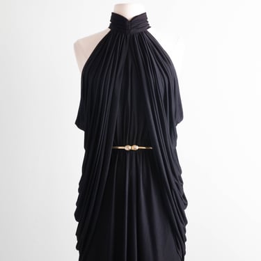 Stunning 1970's Liquid Black Jersey Evening Dress From Saks Fifth Ave./ Small