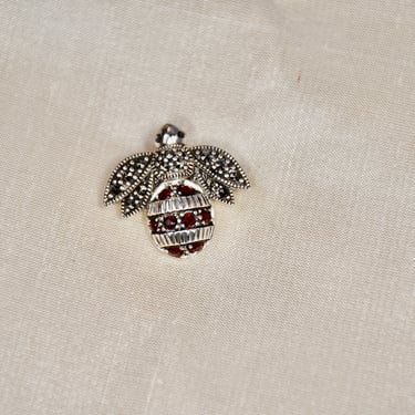 Vintage Designer 925 Sterling Silver Garnet & Marcasite Encrusted Bee Brooch Pin  Gift for Her Does the Impossible Mother's Day Gift RARE 