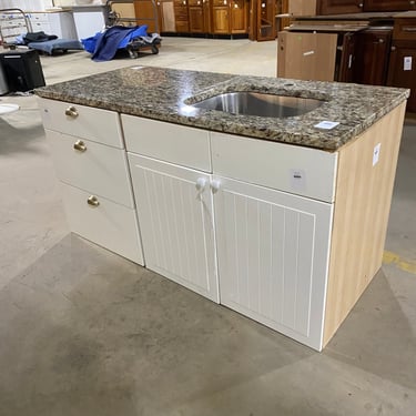 Freestanding White Base with Granite Countertop and Stainless Steel Sink