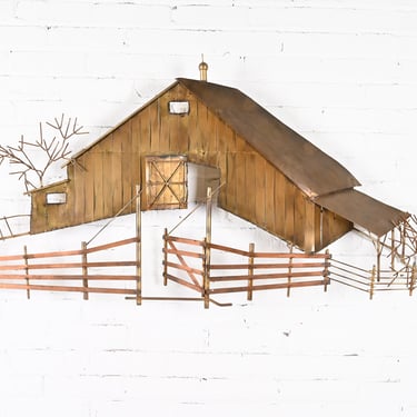 Curtis Jere Mid-Century Brutalist Barn Landscape Wall-Mounted Metal Sculpture, Circa 1970s