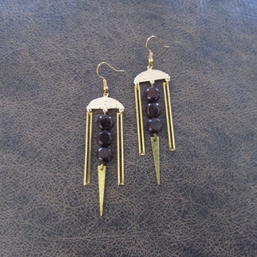 Garnet and brass chandelier earrings 