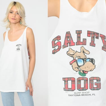 Salty Dog Surf Shop Shirt 90s Surfer Tank Top Daytona Beach Florida Graphic Tee Retro Surf Tshirt White Muscle Vintage 1990s Extra Large xl 