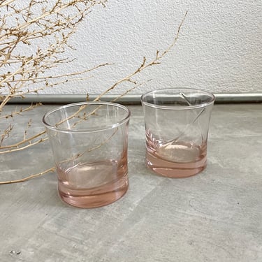 Vintage Pink Swirl Glasses Set of 2 | Old Fashioned Rocks Glasses | Vintage Barware | Vintage Glassware | Mid Century Glassware 