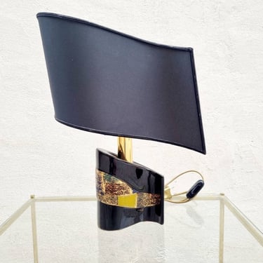 Postmodern Table Lamp / Vintage Ceramic Bedside Lamp / Italian Design Lamp / Diana / Bedroom Lamps / Ceramic & Textile / Italy / 1980 / '80s 