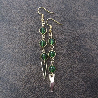 Green and gold dangle earrings 