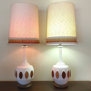 Mid Century Pair of Plaster Large Table Lamps 