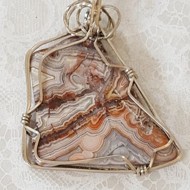 Sterling & Crazy Lace Agate Pendant~Wire Wrapped Agate Stone~Sterling Silver 925 Pendant~Freeform Natural Gemstone~JewelsandMetals. 