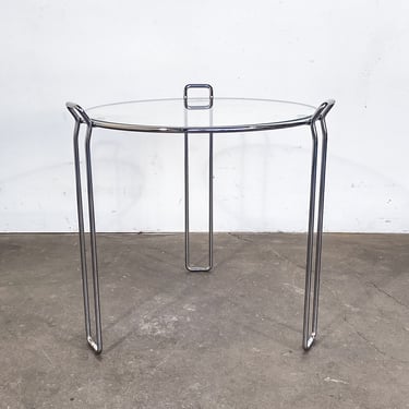 Circular Wire Frame Chrome Side Table with Glass Top 