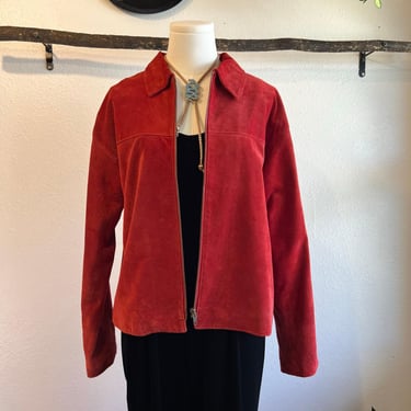 Red Soft Genuine Leather Zip up Boxy Cropped Spring Summer Jacket Size Small 