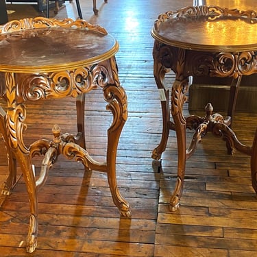 Ornate Side Tables w Carved Railings