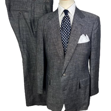 Vintage 1980s POLO Ralph Lauren 2pc Linen Suit ~ 40 to 42 R ~ jacket / blazer / sport coat / pants ~ Blue Label / Made in USA 
