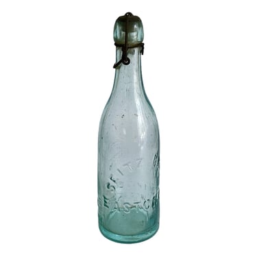 Antique beer bottle Embossed Seitz Bros aqua glass Easton PA w/ Metal lightning closure, a Collectible vintage bottle 