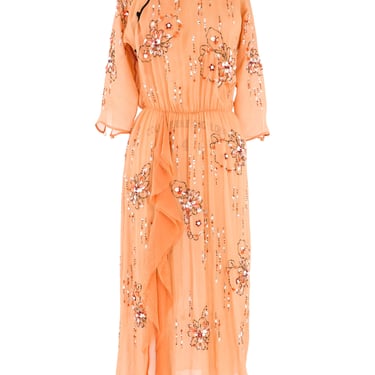 Prada Embellished Peach Silk Cheongsam Dress