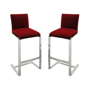 Brueton Pair of Polished Chrome Bar Stools 1980s - SOLD