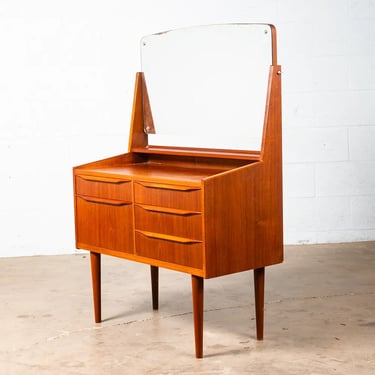 Mid Century Danish Modern Vanity Chest Dresser Teak Adjustable Mirror 5 Drawers